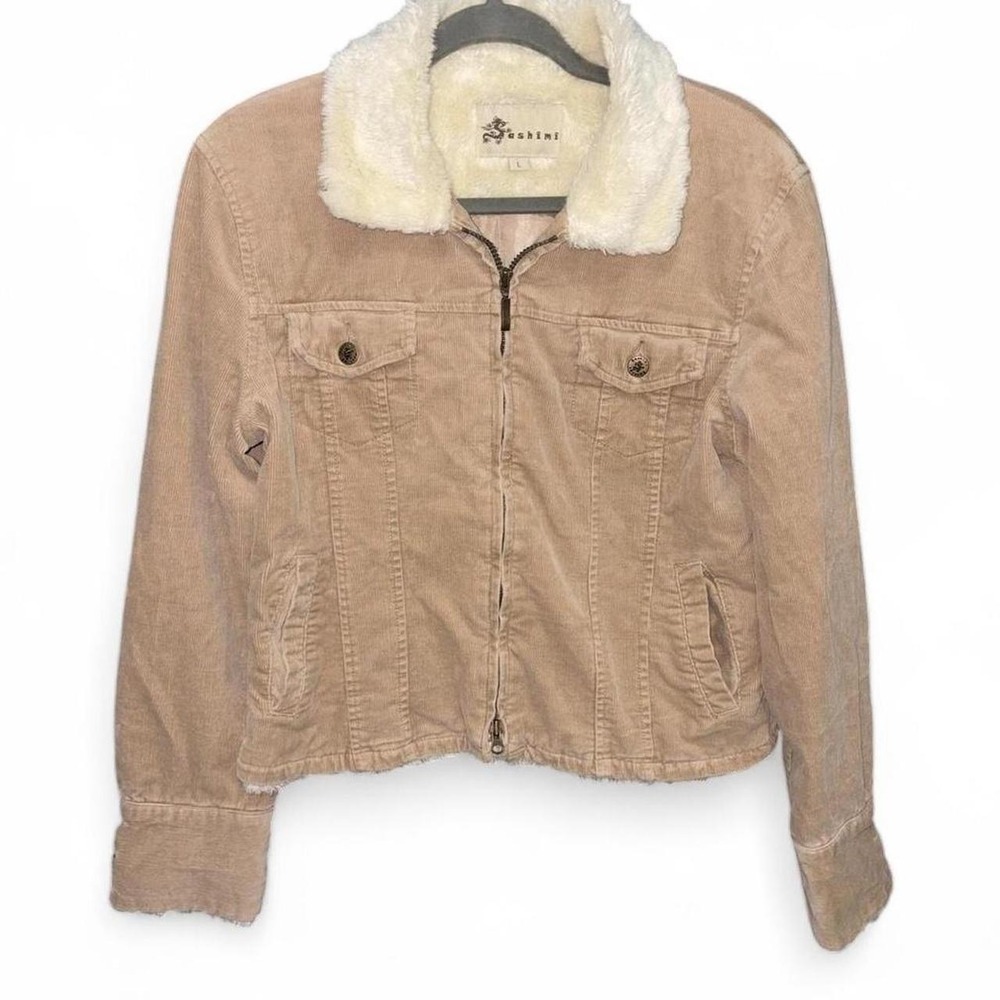 Corduroy Jacket Beige Faux Fur Sherpa Collar Y2K Indie 70s Boho Mallcore Phoebe